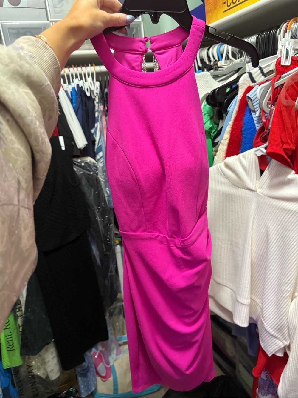 Fuchsia Halter Sheath Dress - Women's Sleeveless Dress